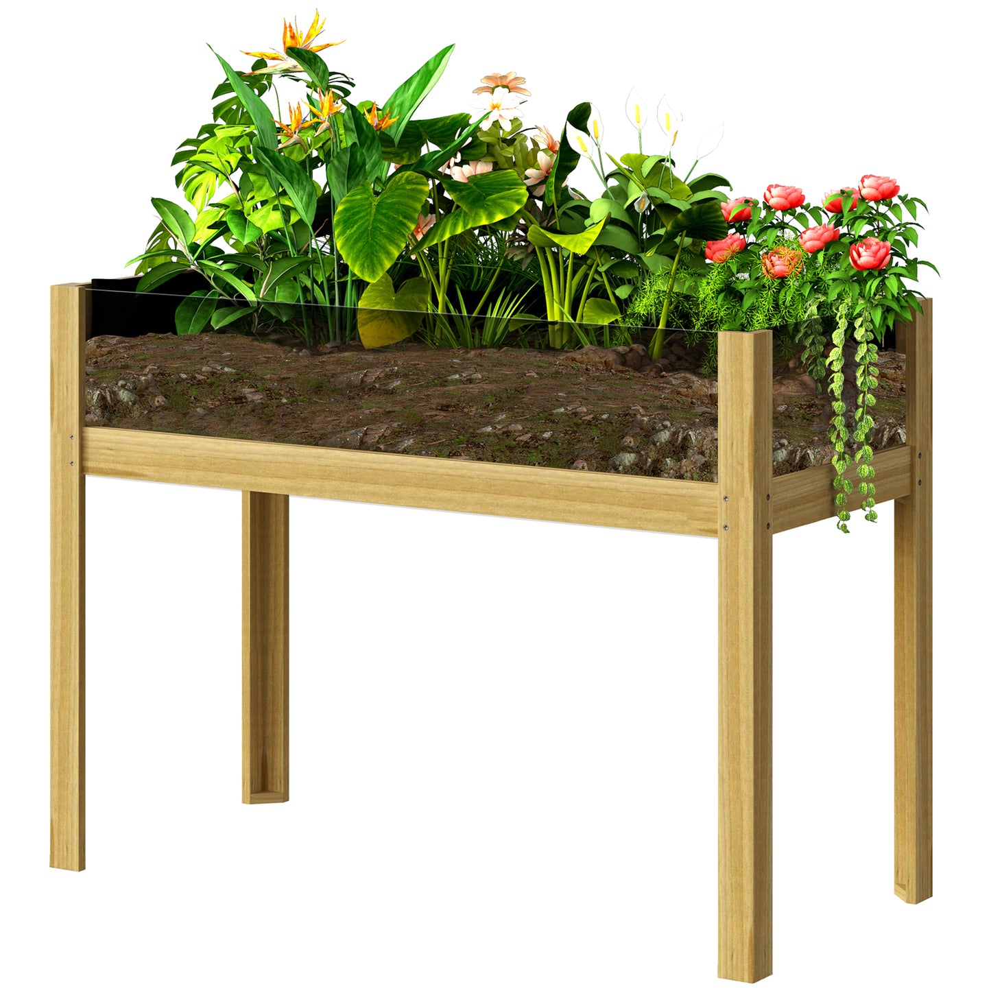 Verhoogde tuinbak van Outsunny, houten plantenbak met acrylpanelen aan twee zijden, voor 118 liter grond, drainagegaten, 110 x 50 x 80 cm