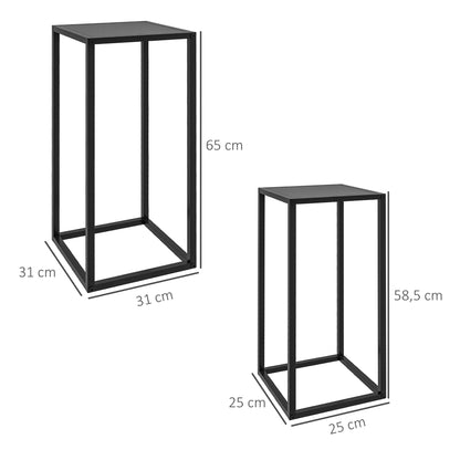 Outsunny Blumenständer, 2er-Set, skandinavisches Design, Metallgestell, Höhe 58,5/65 cm, Schwarz