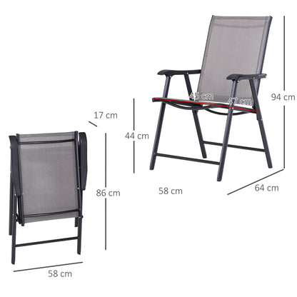 Outsunny opvouwbare stoel met armleuningen, set van 2, kampeerstoel, visstoel, metaal, grijs, 58 x 64 x 94 cm