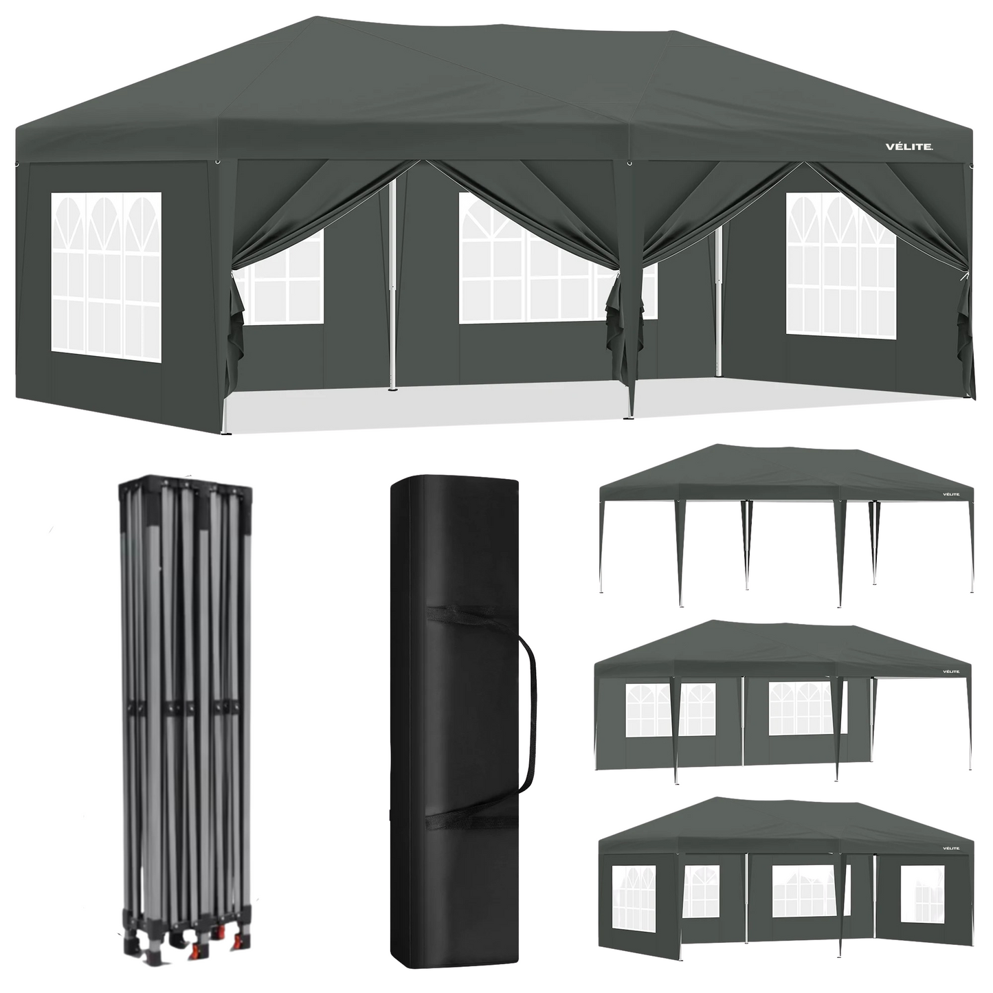 Partyzelt 6x3 grau - 800D wasserdichtes Segeltuch