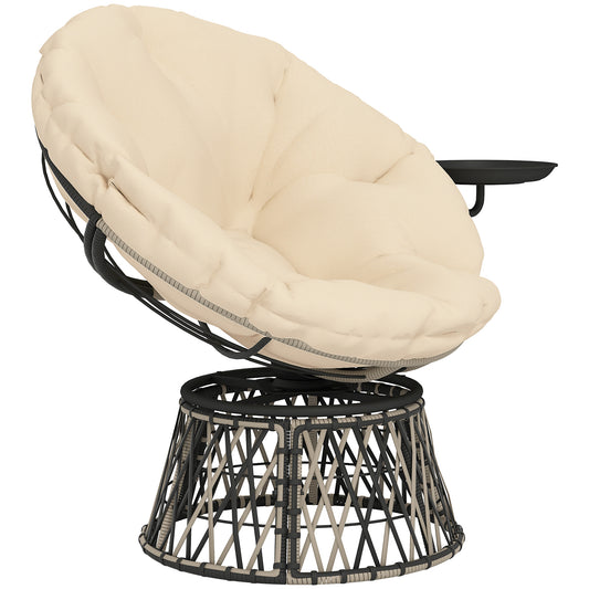 Outsunny Papasan-Sessel, Rattan, 360° drehbar, Korbsessel mit Kissen, Durchmesser 90 cm, rund, beige