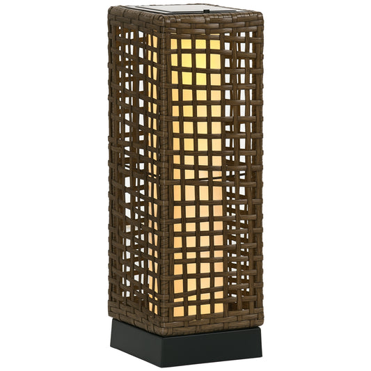 Outsunny Gartenleuchte, solarbetrieben, 8 Stunden Leuchtdauer, automatische Einschaltung, Rattanoptik, 15,5 x 15,5 x 46 cm