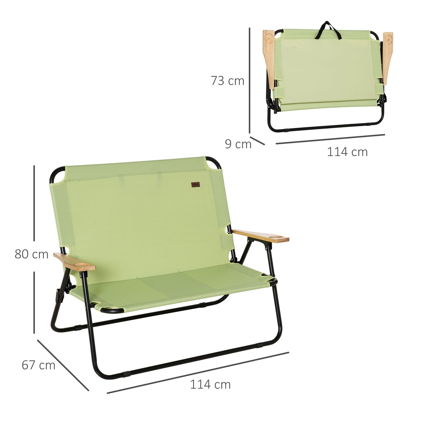 Outsunny 2-Sitzer-Klapp-Campingstuhl mit Getränkehalter, 141 x 67 x 80 cm, grün