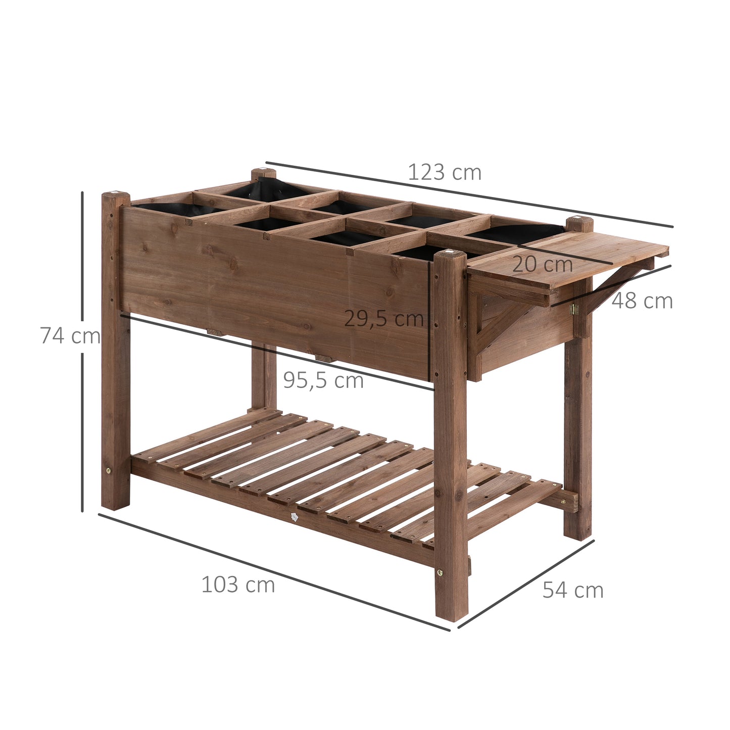 Outsunny Hochbeet mit 8 geteilten Gittern, klappbarem Regal, Blumenkasten, Blumentopf, Kräutergarten, Massivholz, braun, 123 x 54 x 80 cm