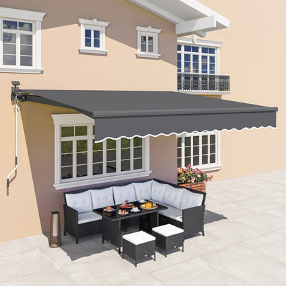 Outsunny Klemmmarkise mit Handkurbel, Solarlampe, Gelenkarmmarkise, Sonnenschutz UV 50+, 400 cm breit, grau