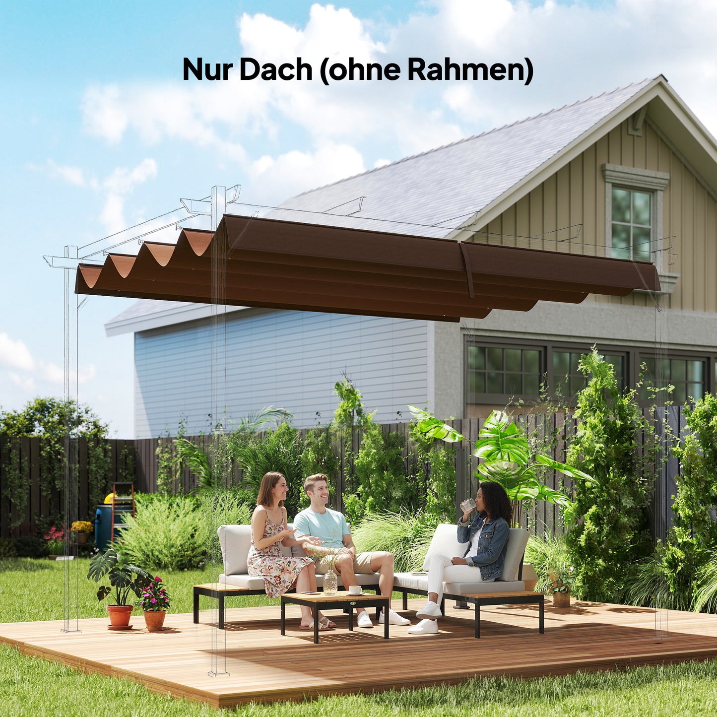 Outsunny vervangingsdak voor tuinprieel 2,85 x 2 m, uitschuifbaar, eenvoudige montage, polyester, koffie