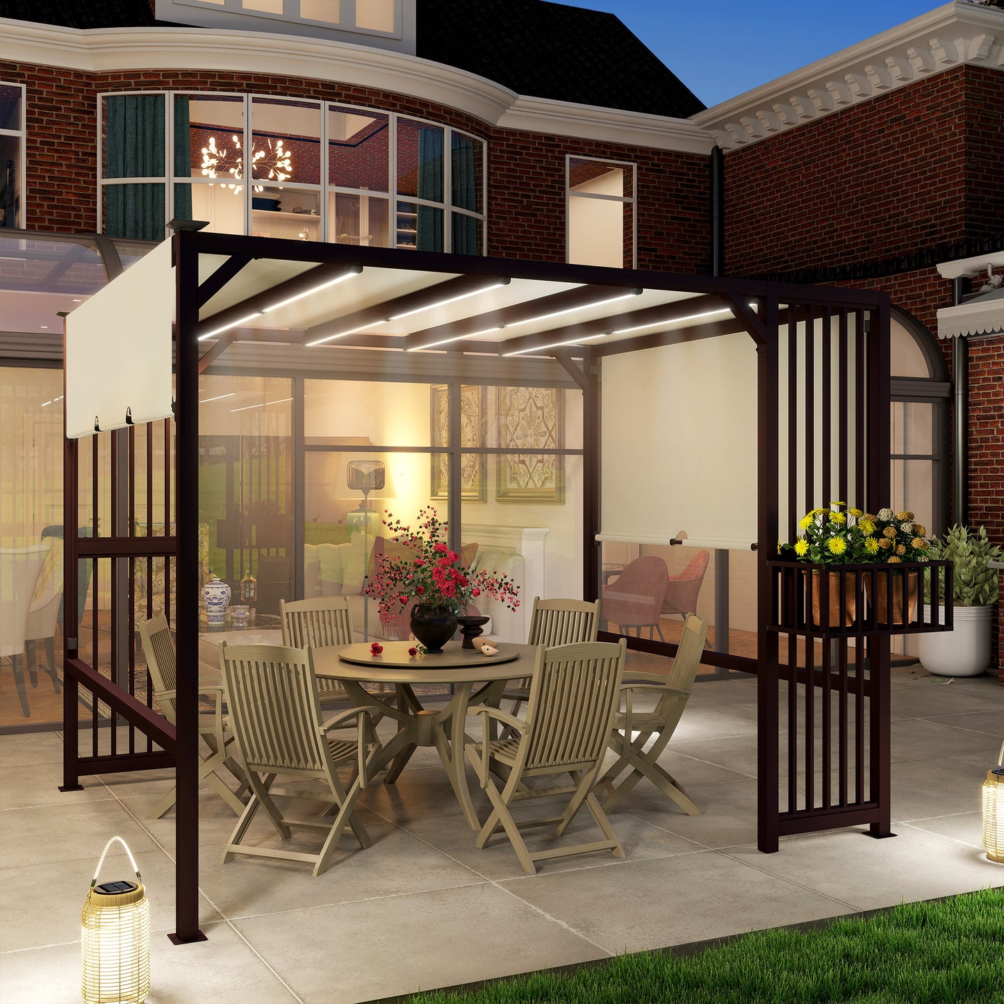 Outsunny Pergola-Pavillon 3x2,5m UV 30+ Stabiler, winterfester Sonnenschutz mit verstellbarem Schiebedach Dunkelbraun