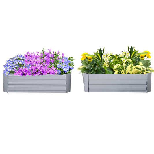 Outsunny planter, set of 2, flower box, open bottom, steel frame, gray, (2 x) 100 x 100 x 30 cm