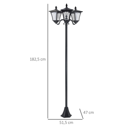 Outsunny Solar-Gartenlaterne mit 3 Lampen, Edelstahlstange, 120 Lumen LED, 51,5 x 47 x 182,5 cm, Schutzart IP44, für Garten und Balkon, Schwarz