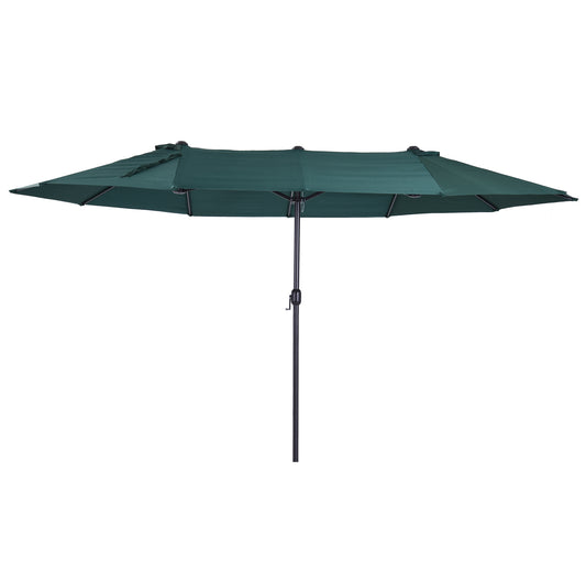 Outsunny Sonnenschirm, Garten-, Markt-, Doppel- oder Terrassenschirm mit Handkurbel, dunkelgrün, oval, 460 x 270 x 240 cm