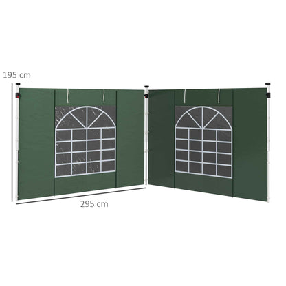 Outsunny zijpanelen voor 3 x 3 / 3 x 6 m partytent, zijzeilen met raam, deur, vervangende wanden voor partytent, Oxford stof, groen