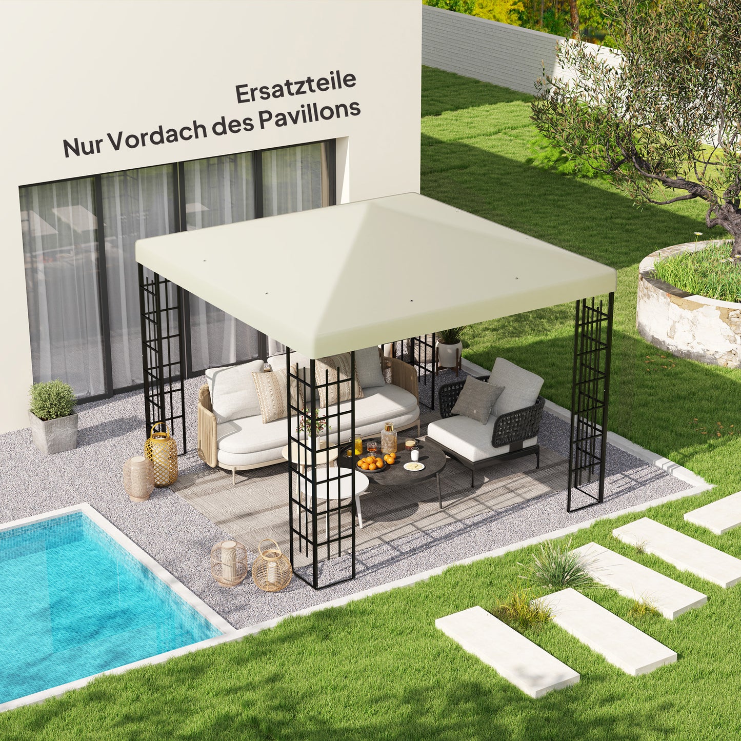 Outsunny 3 x 3 m vervangend zeil voor prieel, zeil voor tuinprieel, met afwateringsgaten, UPF30+, crèmewit
