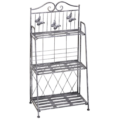 Outsunny Plantenplank, Plantenstandaard, Bloemenplank, Bloemenstandaard, Bloemenladder, Tuinplank, 3 Lagen, Metaal, Zilvergrijs, 44 x 25 x 96 cm