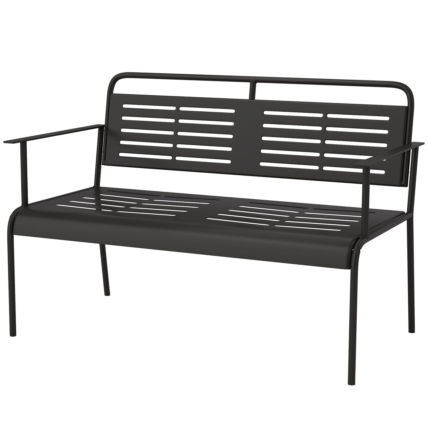 Outsunny 3-Sitzer-Gartenbank, wetterfeste Bank, wasserabweisende Gartenmöbel mit Rücken- und Armlehnen, 121 x 64 x 84 cm, schwarz