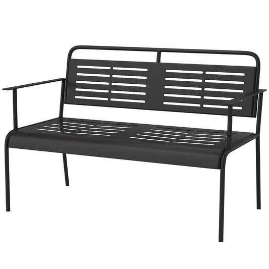 Outsunny 3-Sitzer-Gartenbank, wetterfeste Bank, wasserabweisende Gartenmöbel mit Rücken- und Armlehnen, 121 x 64 x 84 cm, schwarz