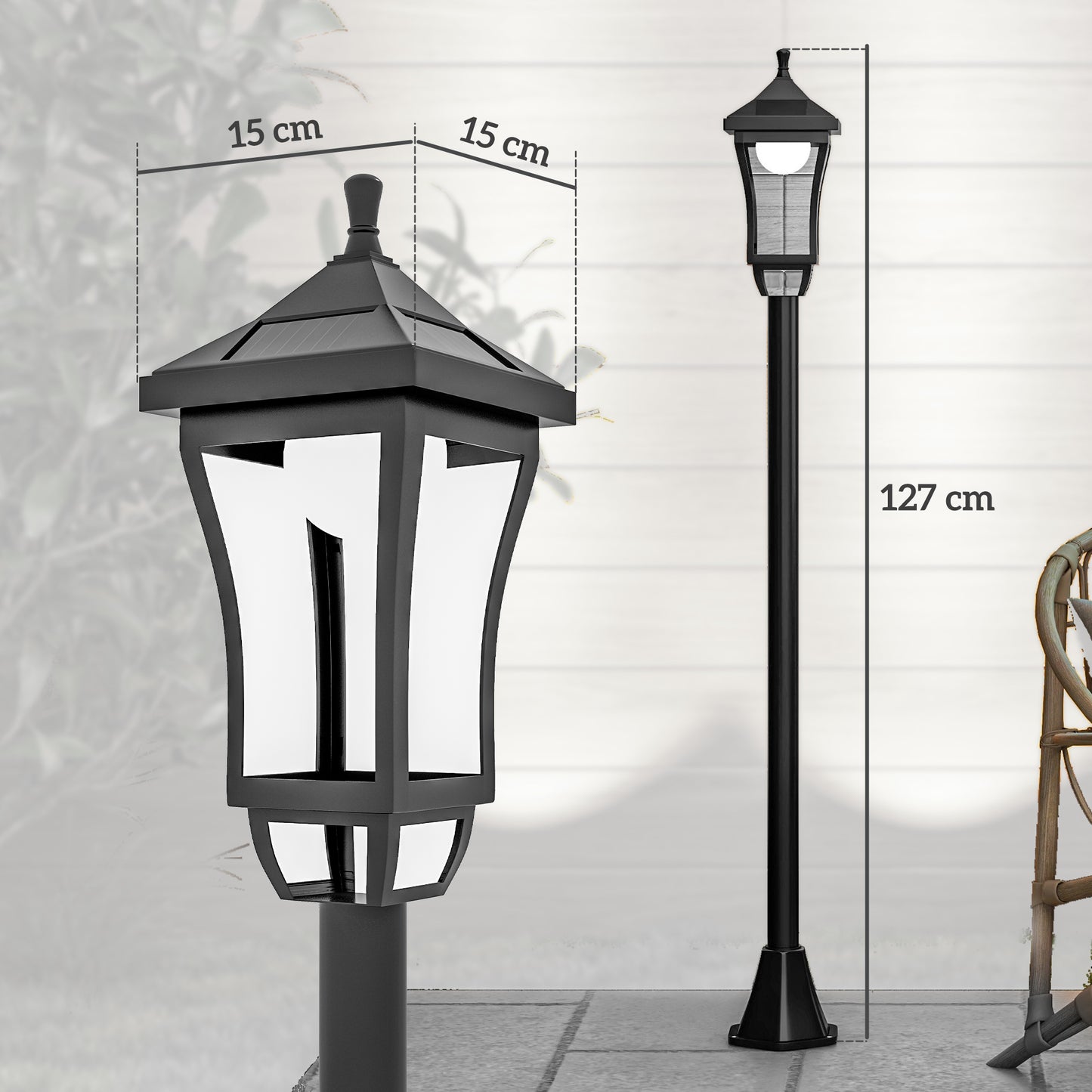 Outsunny Solar-Gartenlaterne 127 cm Gartenlampe mit kaltweißem LED-Licht, Lichtsensor IP44 wasserdicht