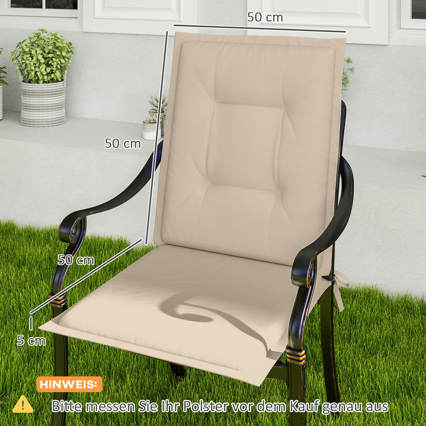Outsunny 4-delige set zitkussens, 108 x 50 x 5 cm, stoelkussens met strikbandjes, zitkussens voor binnen/buiten, beige