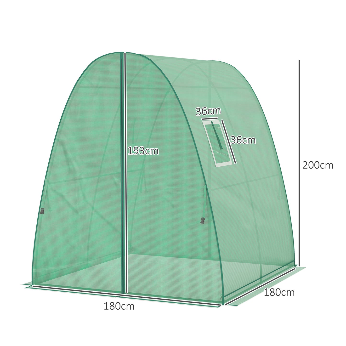 Outsunny boogkas met zandzakken en plastic afdekking, 2 roldeuren, gaasramen, draagbaar, 1,8 x 1,8 x 2 m, groen