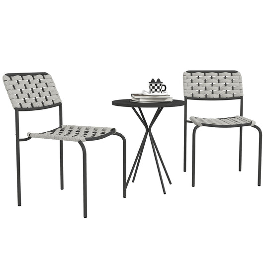 Outsunny Polyrattan Gartenmöbel-Set, Outdoor-Lounge-Balkonmöbel für 2 Personen, 3-teiliges Set (2 Stühle, Tisch, Grau)
