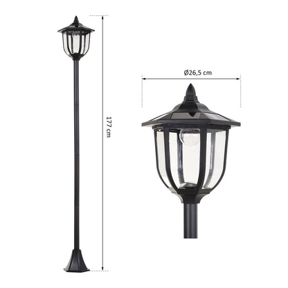 Outsunny Solar-LED-Gartenlaterne, Kunststofflaterne, Außenleuchte für den Innen- und Außenbereich, 177 cm hoch, 30/60 Lumen, für Garten und Balkon, Schwarz
