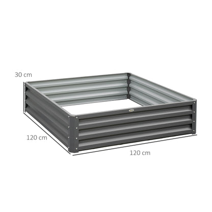Outsunny tuinbed, plantenbak met stalen omkasting, lichtgrijs, 120 x 120 x 30 cm