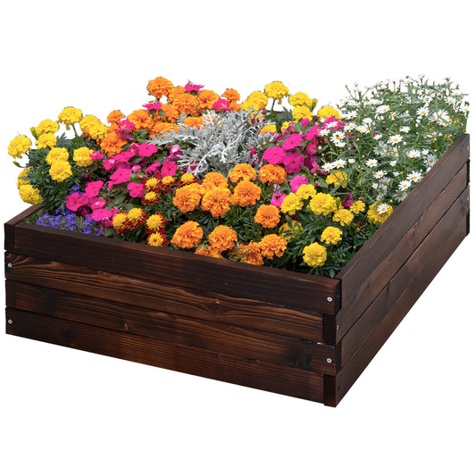 Outsunny Raised Bed, Planter, Vegetable Garden, Herb Bed, Solid Wood, Dark Brown, 60 x 60 x 23 cm