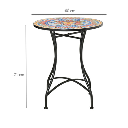 Outsunny Gartentisch Ø 60 cm, wetterfester Metall-Balkontisch, Esstisch für den Außenbereich, Campingtisch, Beistelltisch, runder Terrassentisch für Garten, Terrasse und Balkon, Rot+Blau+Weiß