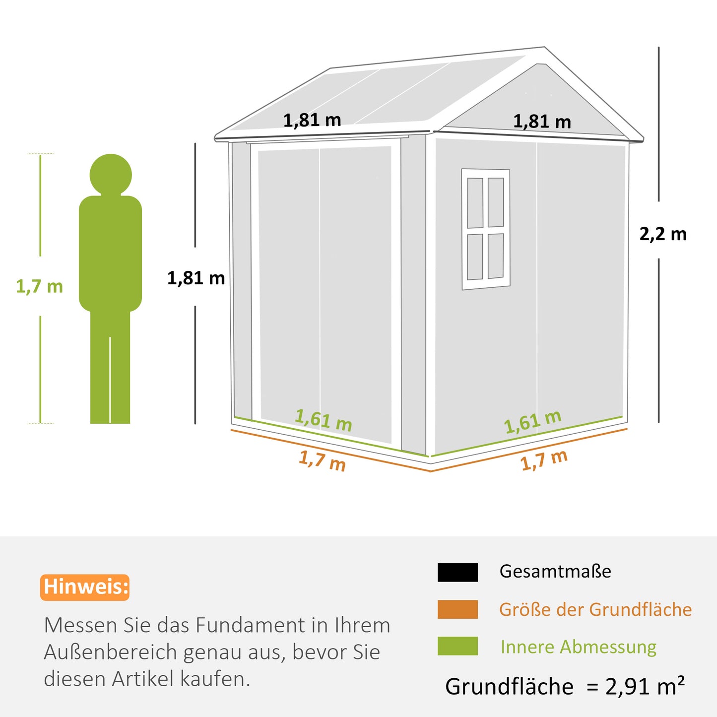 Outsunny tuinhuis, tuinhuis met raam, afsluitbare deur, kunststof, grijs