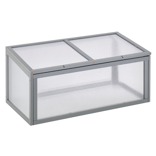 Outsunny Cold Frame, wooden and polycarbonate greenhouse, 90 x 46 x 40 cm, weatherproof greenhouse with lid, cold frame for garden plants, grey
