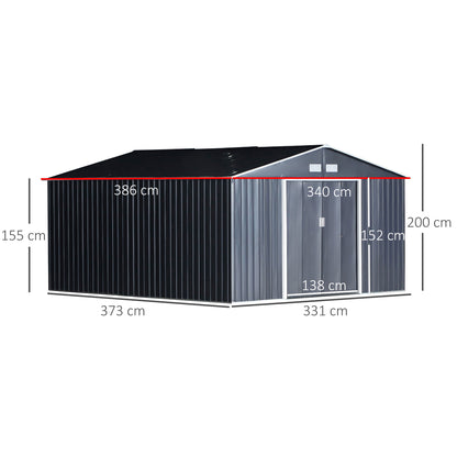 Tuinhuis Outsunny, weerbestendig tuinhuis voor tuingereedschap, met ventilatieramen, schuifdeuren, staal, antracietgrijs
