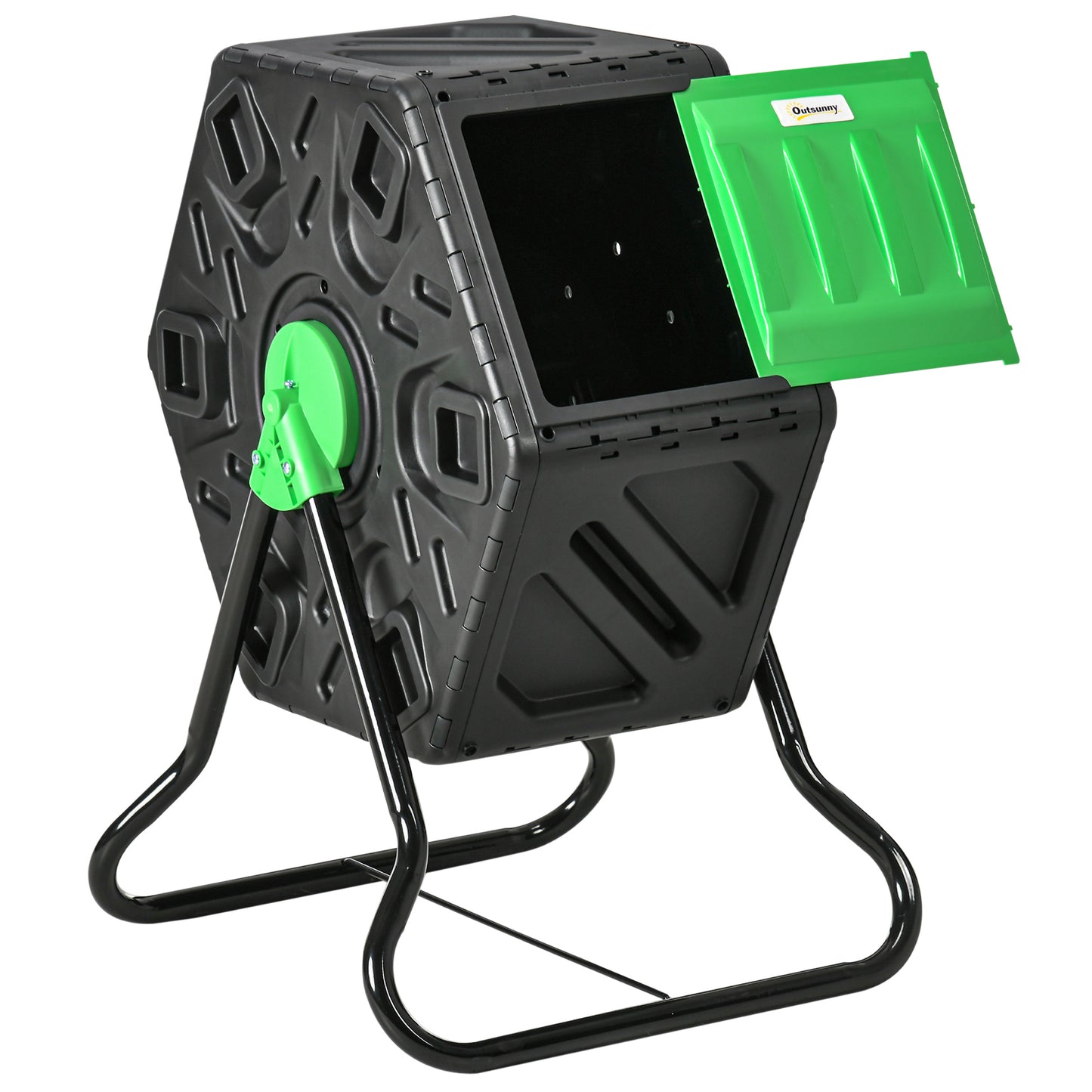 Outsunny compostbak, 65 liter, draaibaar, compact, 24 ventilatiegaten, staal, kunststof, groen + zwart