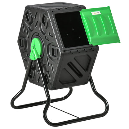 Outsunny compostbak, 65 liter, draaibaar, compact, 24 ventilatiegaten, staal, kunststof, groen + zwart