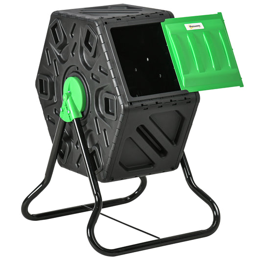 Outsunny compostbak, 65 liter, draaibaar, compact, 24 ventilatiegaten, staal, kunststof, groen + zwart