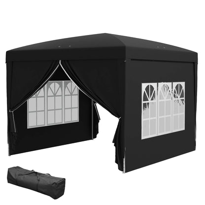 Outsunny 3 x 3 m paviljoen met 4 zijwanden, ramen, tent met UV-bescherming, tuintent inclusief draagtas, staal, zwart