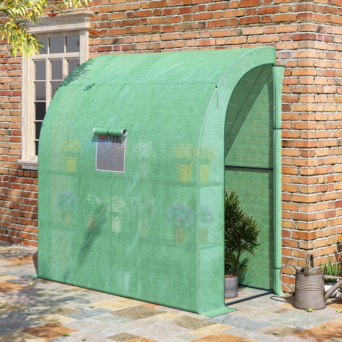 Outsunny Foliekas, Tomatenkas met gaasvenster, Kas met roldeuren, Voorkweekkas met UV-bescherming, Groen, 200 x 100 x 215 cm