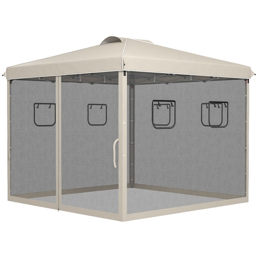 Outsunny opvouwbare paviljoen, in hoogte verstelbaar, gaasgordijnen, draagtas, metalen frame, 3 x 3 x 3 m, beige