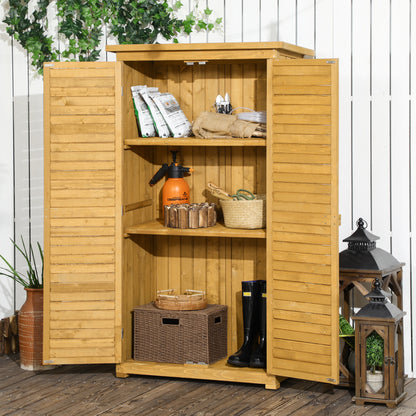 Gartenhaus Outsunny mit Lamellentüren, 3 Regalböden, wetterfest, 87 cm x 46,5 cm x 160 cm, Kiefernholz, braun