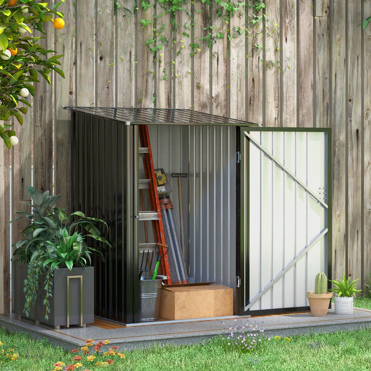Outsunny stalen tuinhuis 100 x 103 x 160 cm donkergrijs