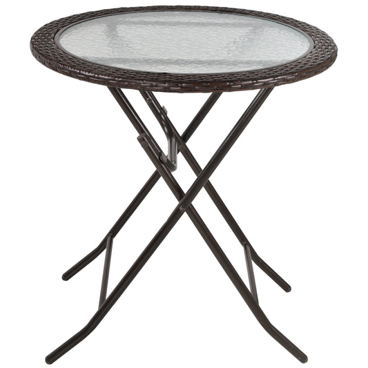 Outsunny Klapp-Gartentisch, Tischplatte aus gehärtetem Glas, Stahlgestell, Rattan-Dekor, braun, 68 x 68 x 73 cm