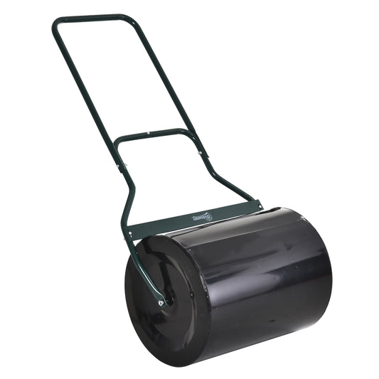 Outsunny gazonrol met U-greep, tuinrol, tuinrol, 40 cm diameter, 60 L water/zandvulling, metaal, zwart, 57 x 40 x 123 cm