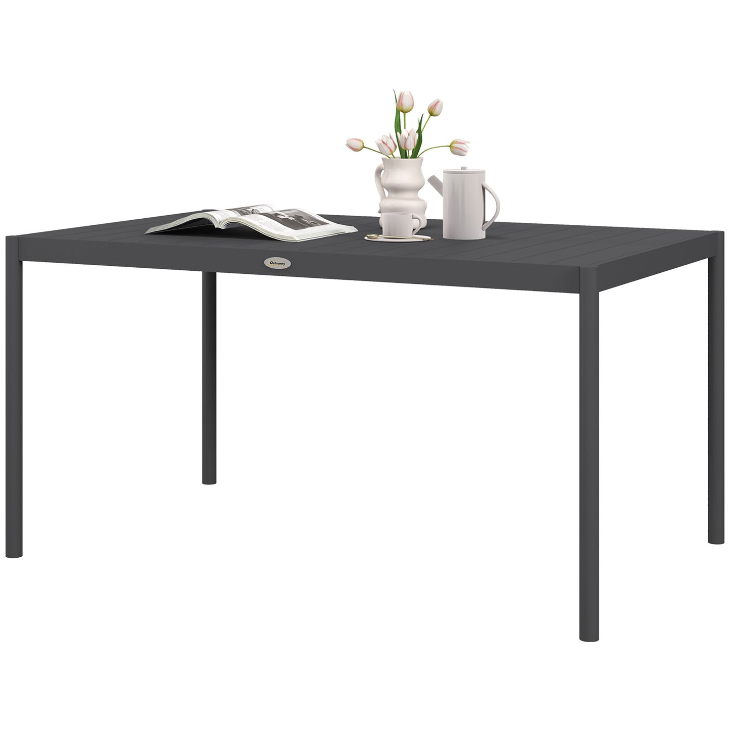 Outsunny Gartentisch, wetterfester Aluminiumtisch, 145 x 90 x 74 cm, dunkelgrau