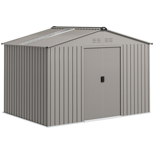 Outsunny metalen tuinhuis met schuifdeuren en ventilatieramen, 277 x 195 x 192 cm, grijs