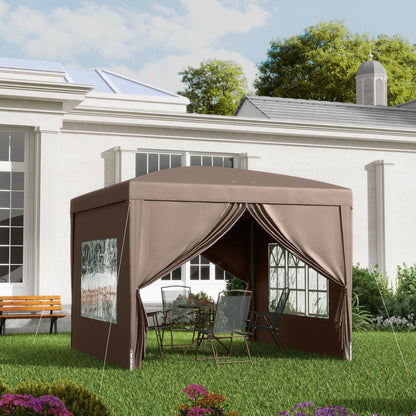 Outsunny 3 x 3 m Pavillon mit 4 Seitenwänden, Fenster, Zelt mit UV-Schutz, Gartenzelt inklusive Tragetasche, Stahl, Kaffee