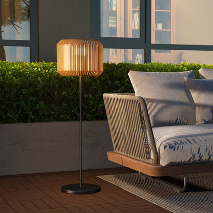 Outsunny Rattan-Gartenleuchte, Solar-Gartenleuchte, automatische Einschaltung, LED, wetterfest, Metallrahmen, Ø 34 x 130 cm, Schwarz/Gelb