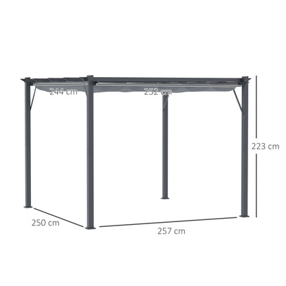 Outsunny Pergola Paviljoen Patio Overkapping met Schuifdak Tuin Aluminium Antraciet + Donkergrijs 3x3x2,23 m