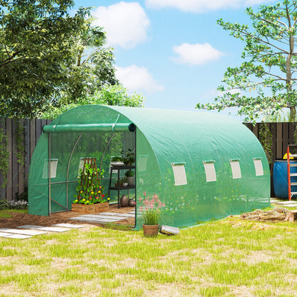 Outsunny Polytunnelkas met kunststof afdekking en stalen frame, inloopkastent met roldeuren, groen