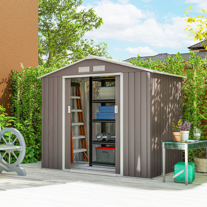 Outsunny Gartenhaus mit Schiebetüren 2,13 x 1,30 x 1,85 cm Metallgrau
