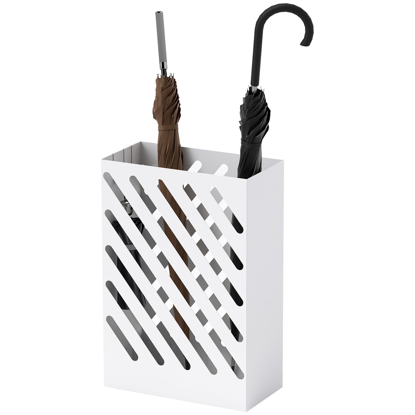 HOMCOM Schirmständer mit Abtropfschale, 4 Haken, Stahl, 28 x 14 x 41 cm (L x B x H), Weiß
