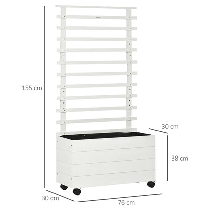 Outsunny plantenbak met trellis, 4 wielen, natuurlijk hout, weerbestendige afwerking, wit, 76 x 30 x 155 cm