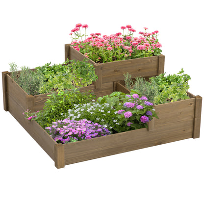 Outsunny Raised Garden Bed, 4 Planters on 3 Tiers, Weather Resistant, Solid Wood, 122cm x 122cm x 51cm, Natural